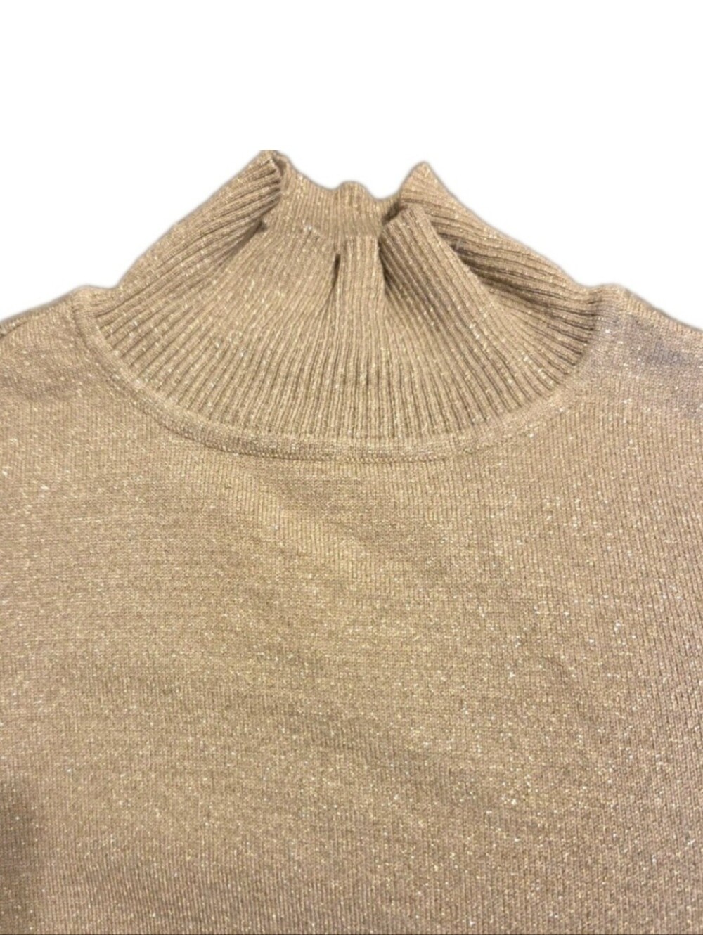 Calvin Klein Gold Metallic Knit Long Sleeve Turtleneck Sweater M